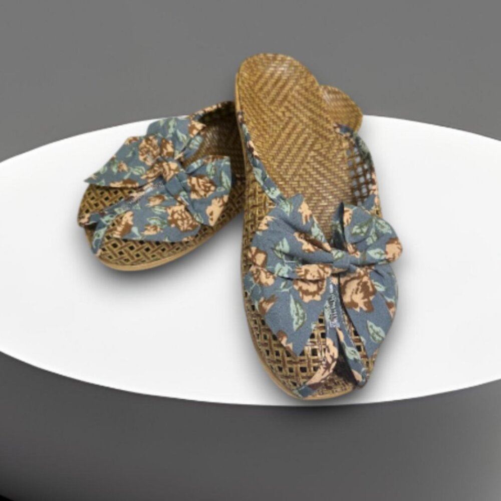 Women Woven Slippers With Floral Bow Summer Sandals Size: 39-40